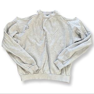 Honey Punch Cold Shoulder Open Back Grey Sweatshirt